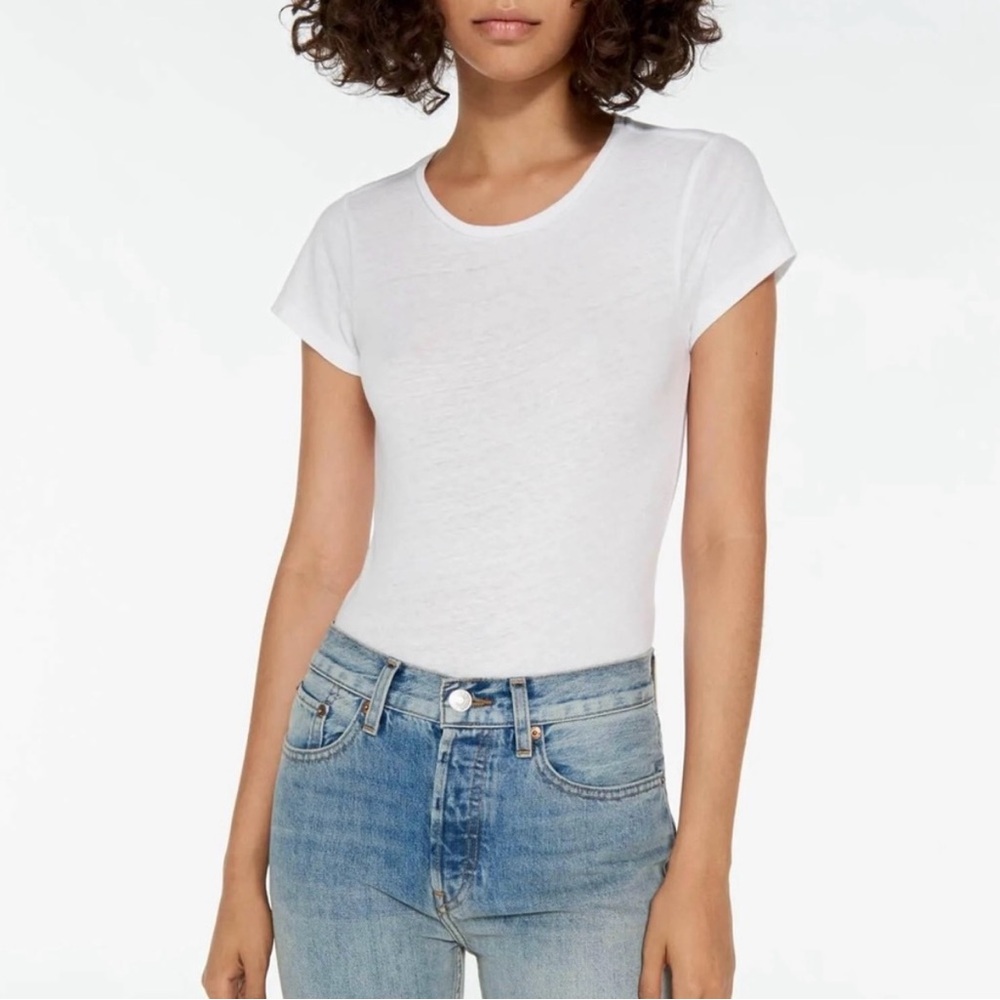 REDONE Optic White 60s Slim Tee Women’s Bodysuit Size Medium - Picture 3 of 14